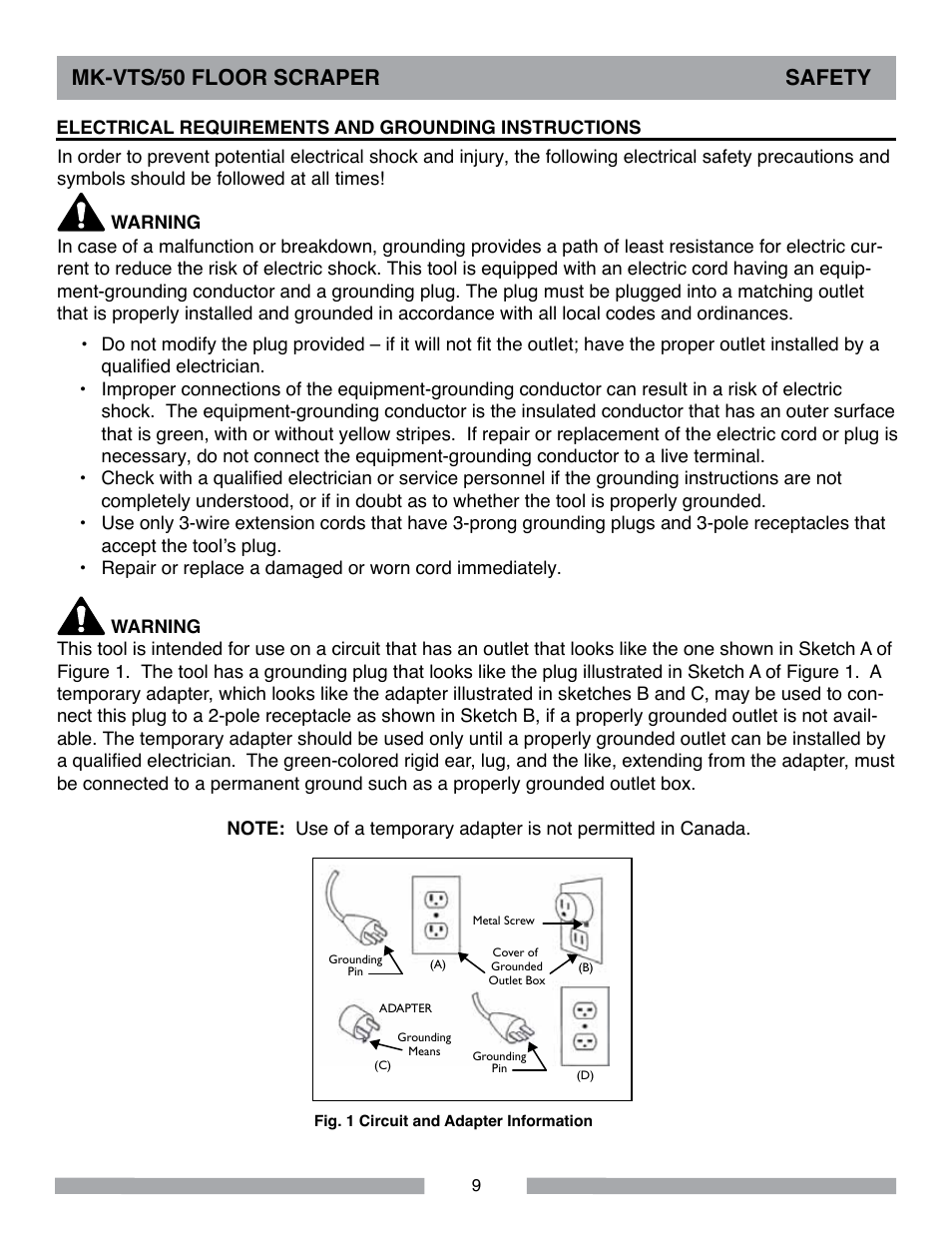 Mk-vts/50 floor scraper safety | MK Diamond MK-VTS-50 User Manual | Page 9 / 28