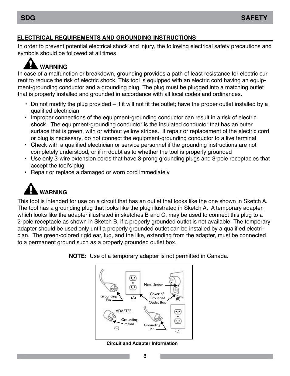 Sdg safety | MK Diamond Sawtec SDG-103 User Manual | Page 8 / 24