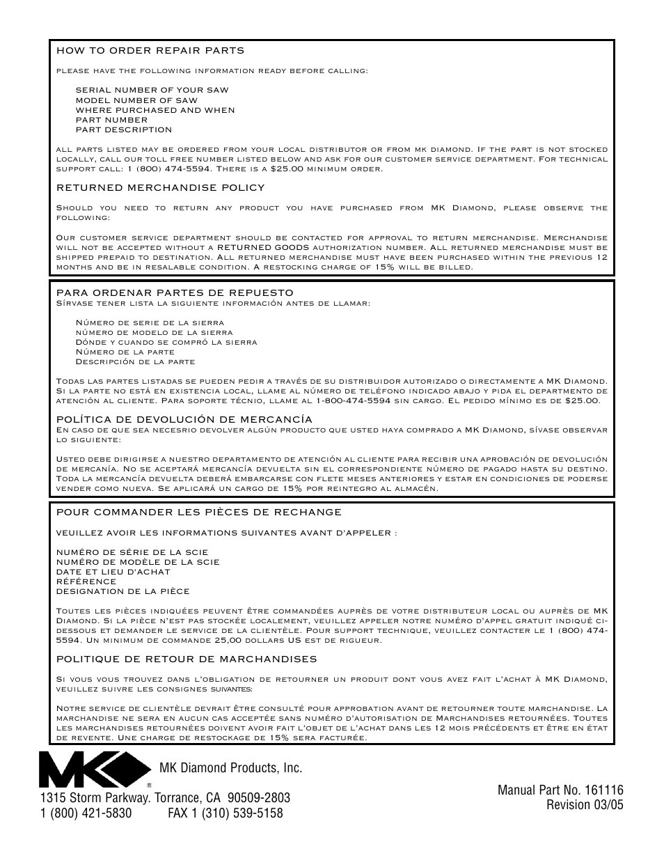 MK Diamond MK-MANTA II User Manual | Page 23 / 23