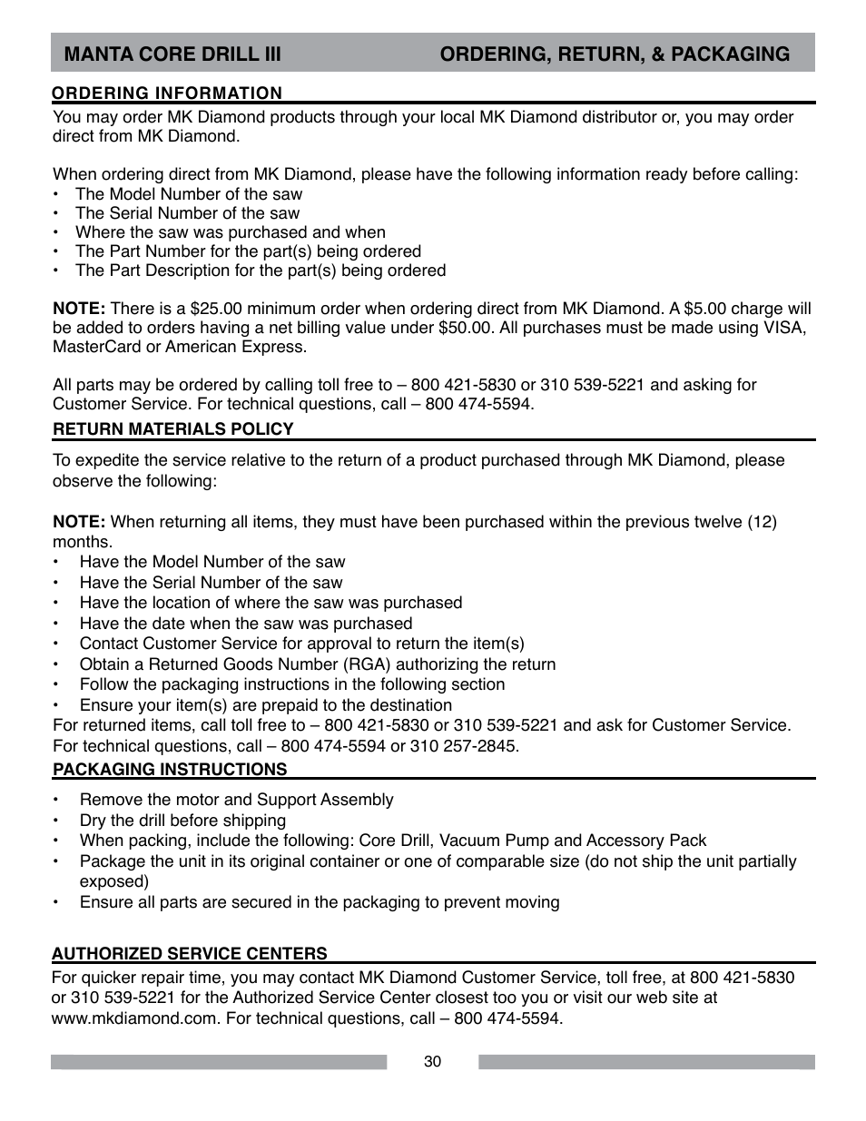 MK Diamond MK-MANTA III User Manual | Page 30 / 32
