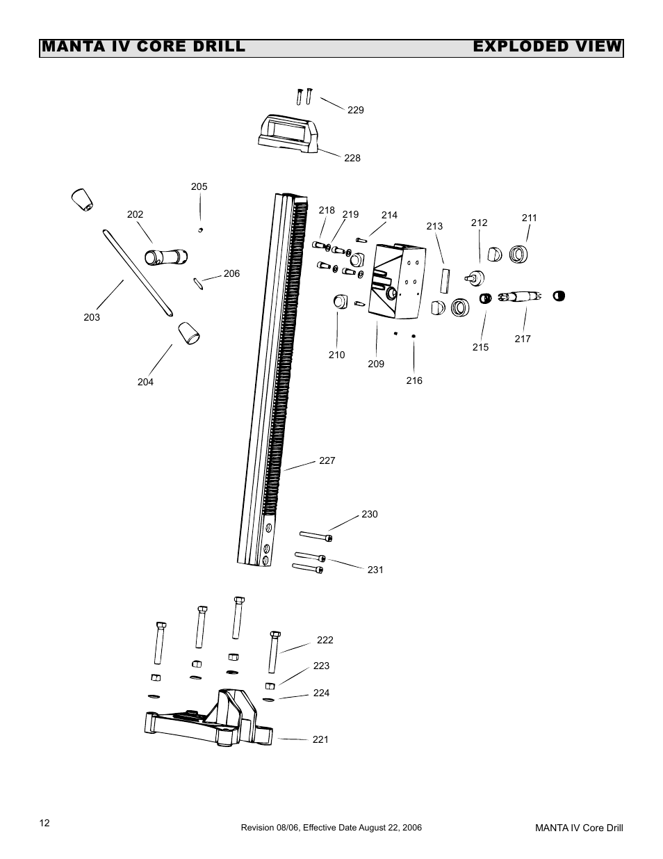 Manta iv core drill exploded view | MK Diamond MK-MANTA IV User Manual | Page 12 / 16