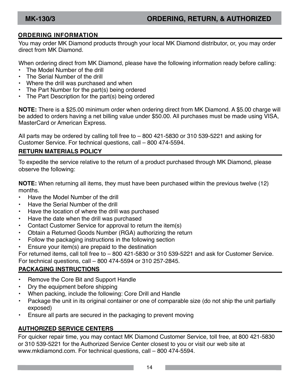 MK Diamond MK-130-3 User Manual | Page 14 / 16