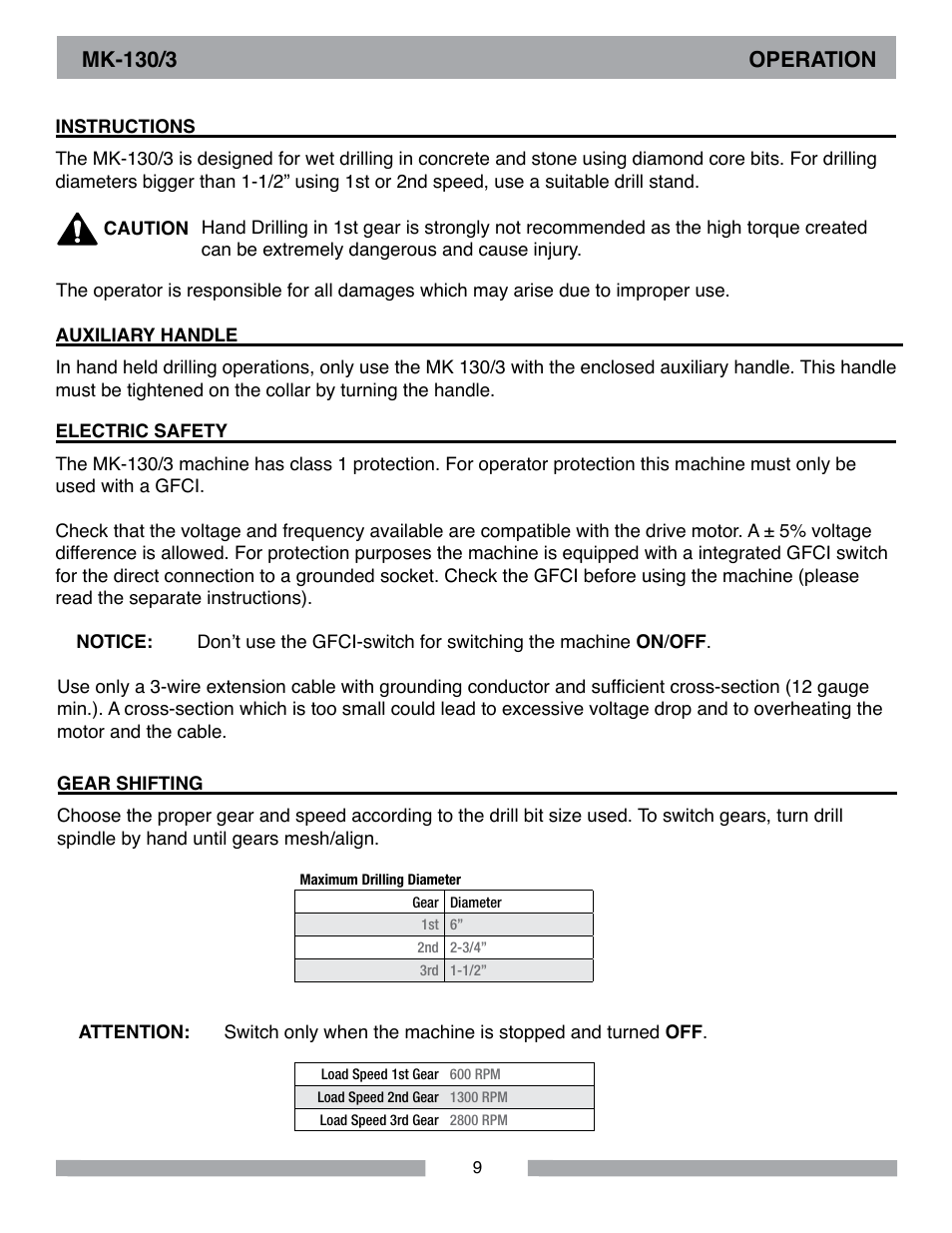 Mk-130/3 operation | MK Diamond MK-130-3 User Manual | Page 9 / 16
