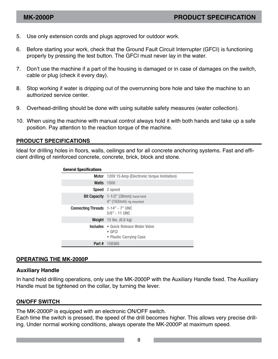 Mk-2000p product specification | MK Diamond MK-2000P User Manual | Page 8 / 16