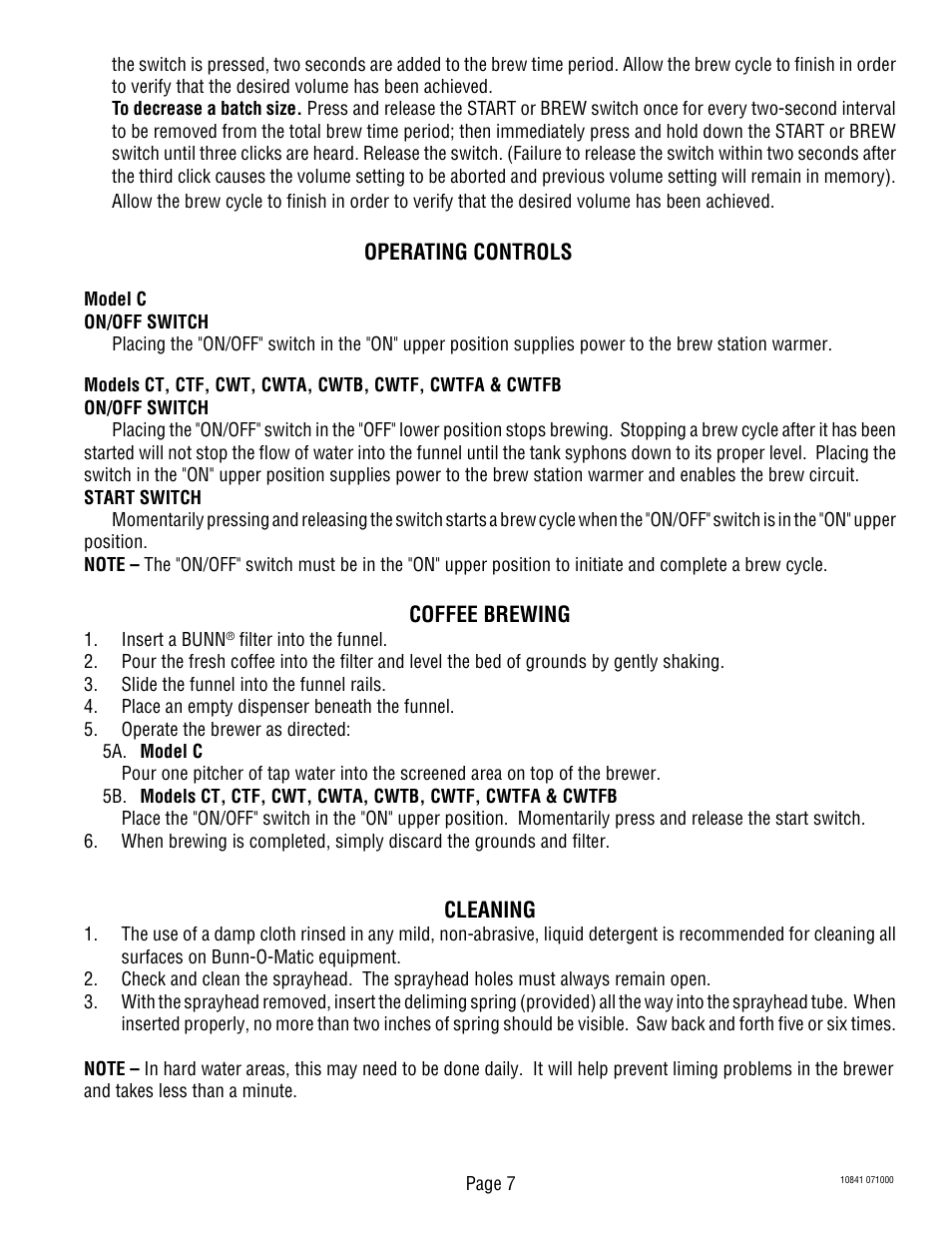 Bunn C User Manual | Page 7 / 32
