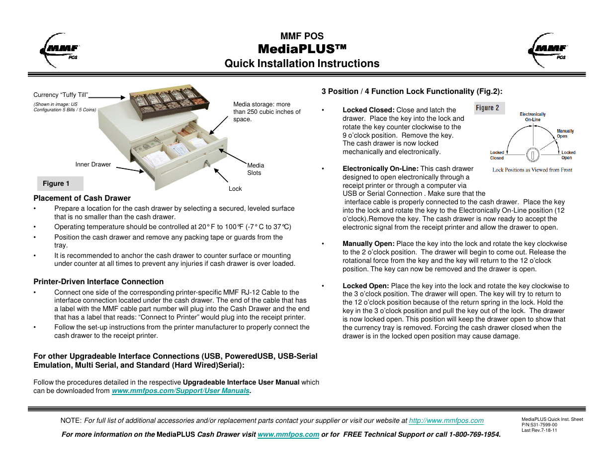 MMF POS MediaPLUS Cash Drawer 17 x 20 User Manual | 2 pages