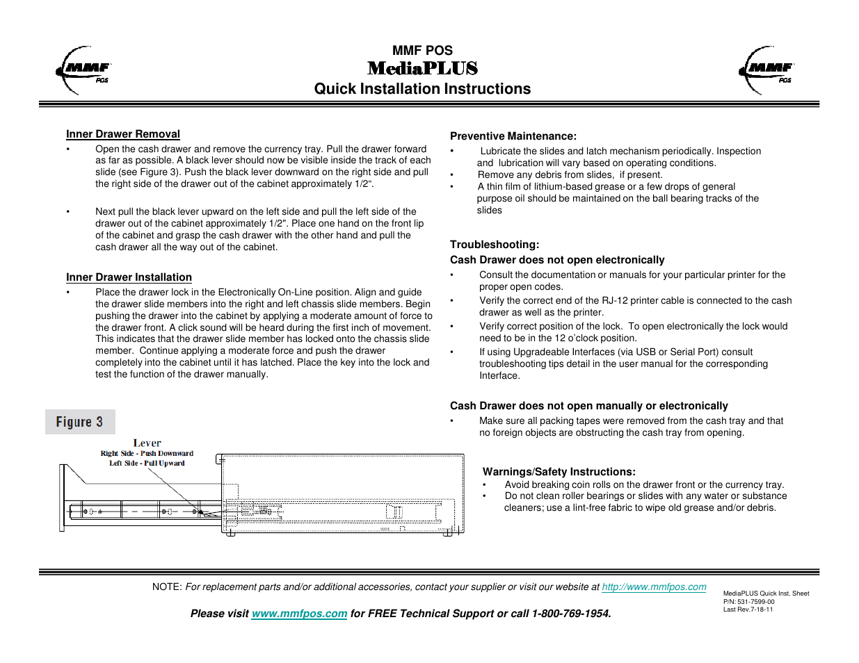 Mediaplus, Quick installation instructions | MMF POS MediaPLUS Cash Drawer 17 x 20 User Manual | Page 2 / 2
