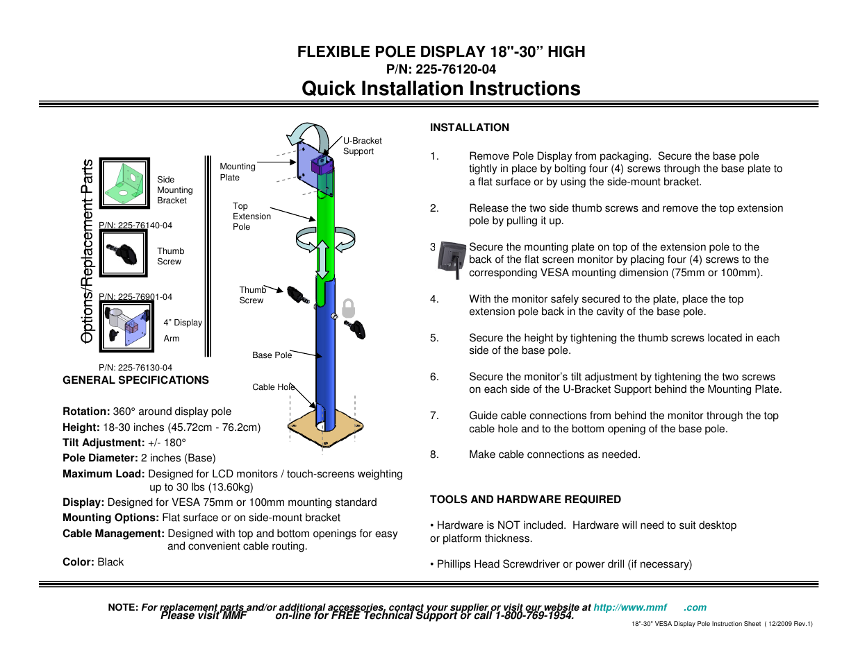 MMF POS VESA DISPLAY POLE HIGH TELESCOPIC 18 - 30 User Manual | 1 page