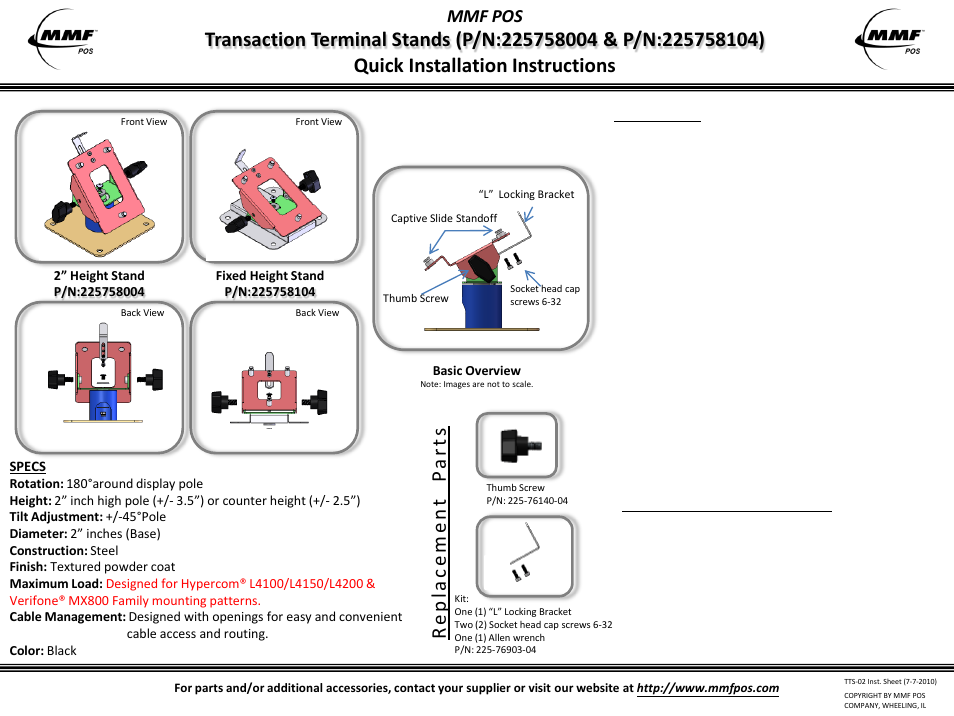MMF POS Hypercom L4100, L4150, L4200, L5300 (2 Height Stand) User Manual | 1 page