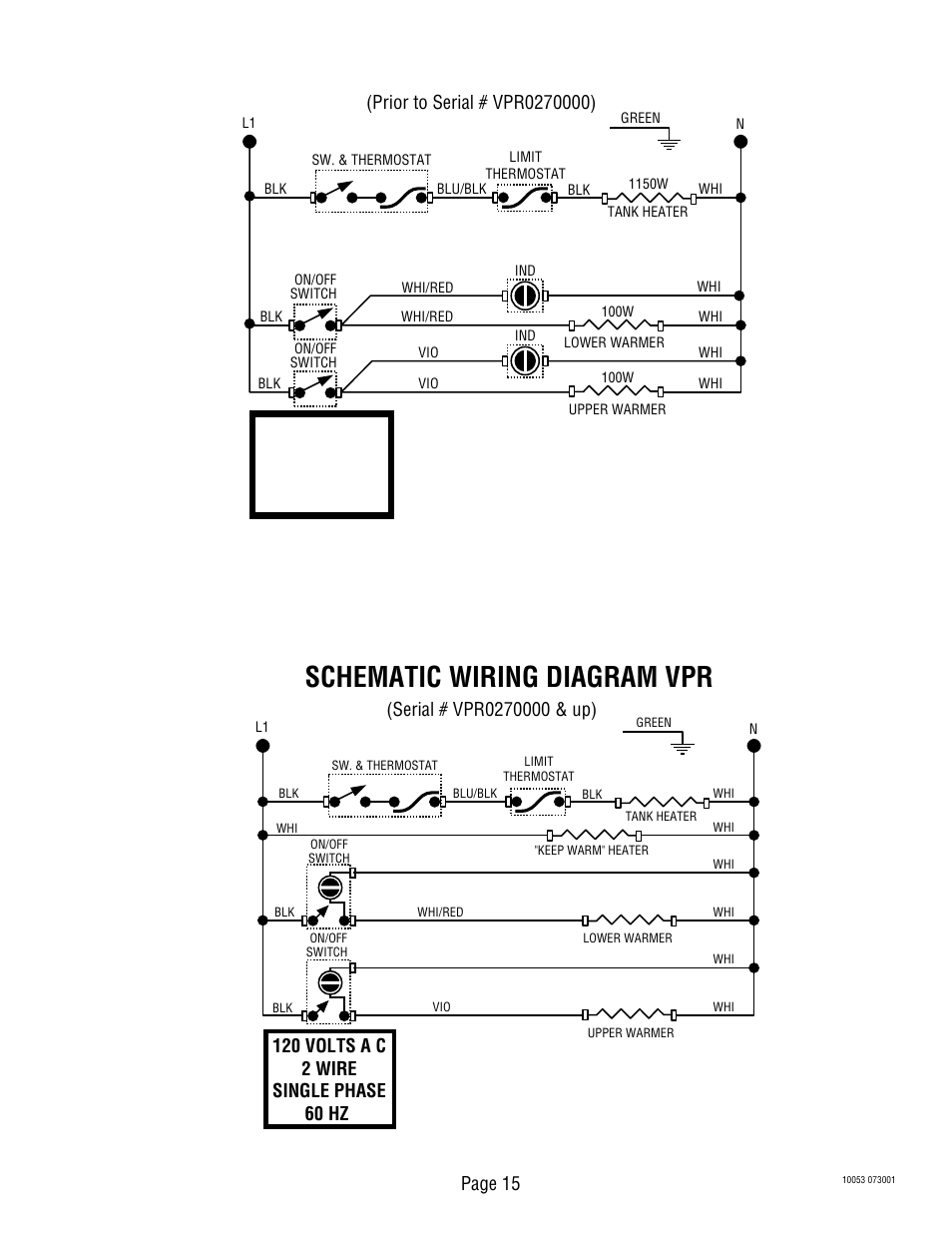Schematic wiring diagram vpr, Page 15 | Bunn VPS User Manual | Page 15 / 17