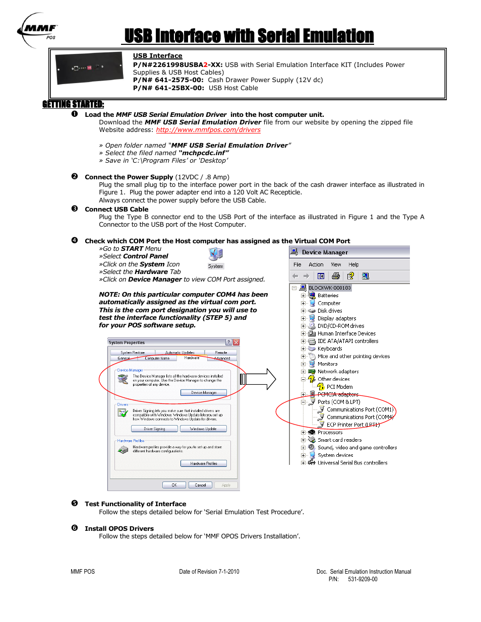 MMF POS USB with Serial Emulation Interface Kit User Manual | 4 pages