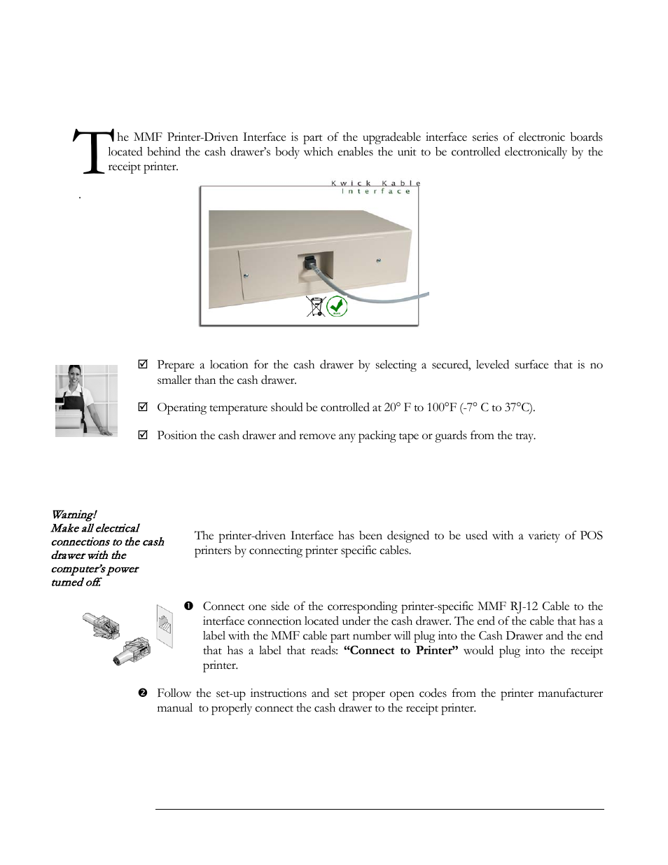 Getting started, Connections, Printer - driven interface - user manual | MMF POS Printer Driven Interface Kit User Manual | Page 2 / 3