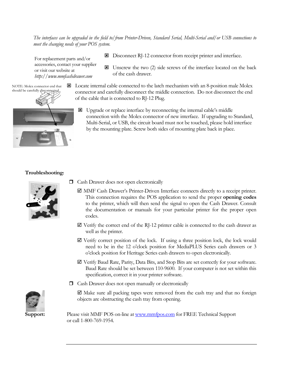 Replacement / removal of interface, Cash drawer maintenance | MMF POS Printer Driven Interface Kit User Manual | Page 3 / 3