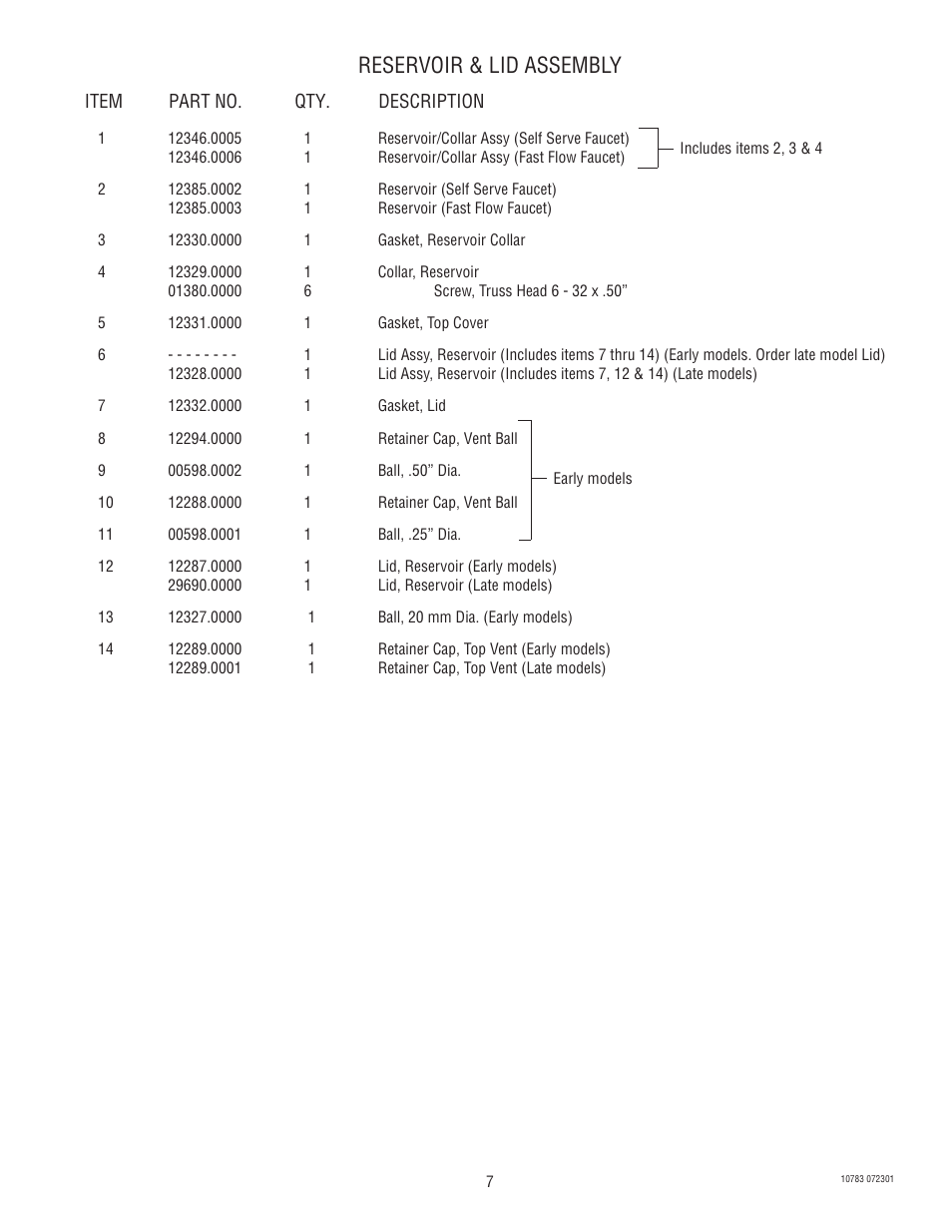 Reservoir & lid assembly | Bunn 1.5 GPR-FF User Manual | Page 7 / 12