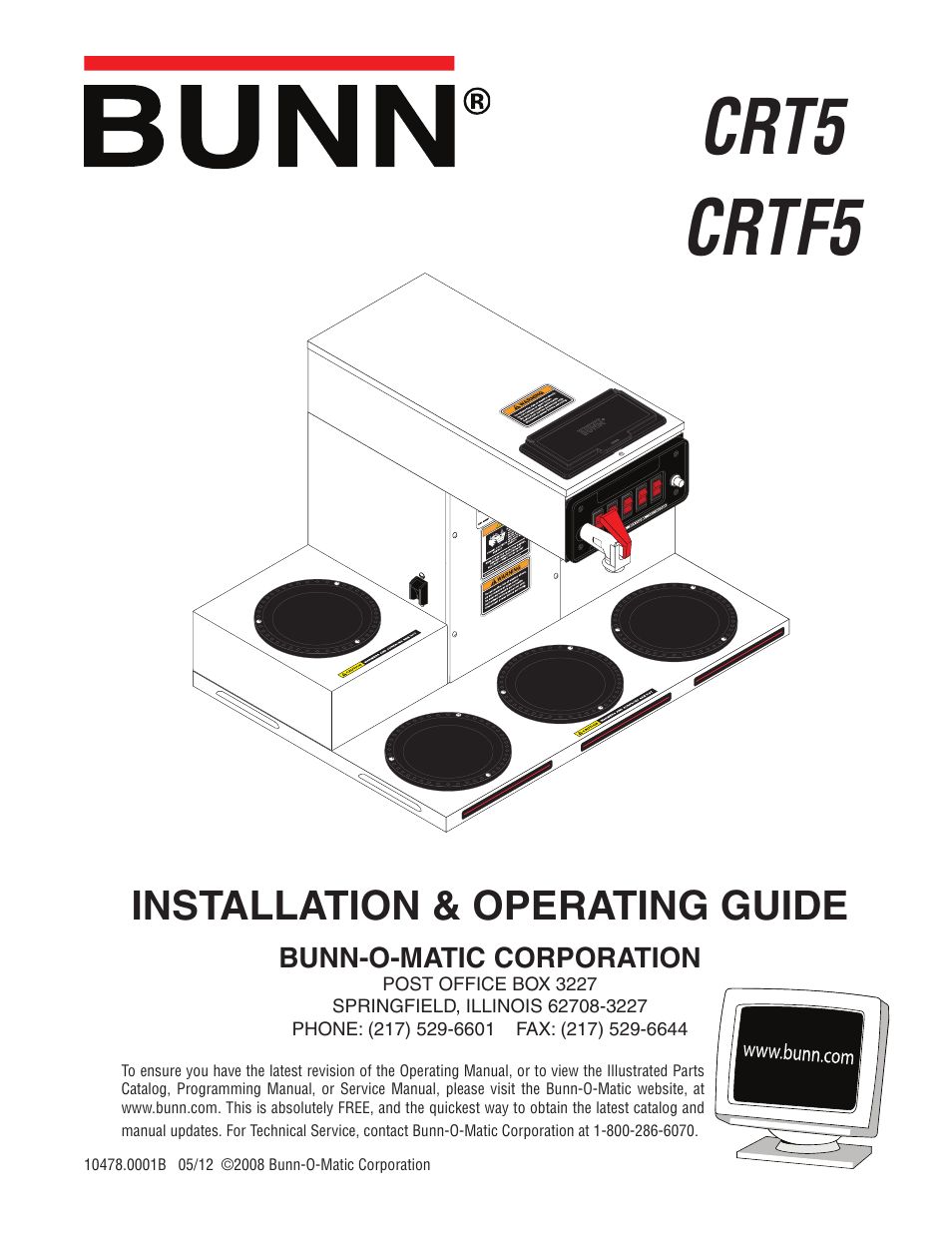 Bunn CRT5 User Manual | 7 pages