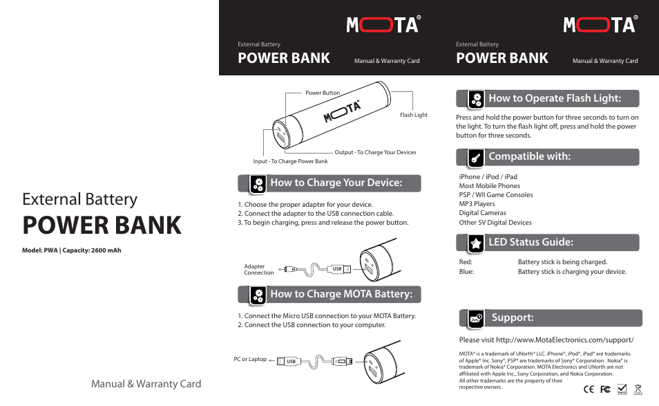 MOTA PWA Power Stick User Manual | 1 page