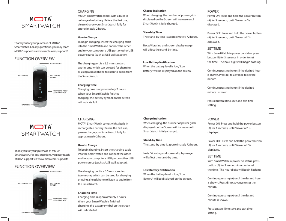 MOTA Smartwatch G1 User Manual | 2 pages
