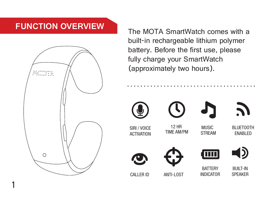 Function overview | MOTA Smartwatch G2 LITE User Manual | Page 4 / 25