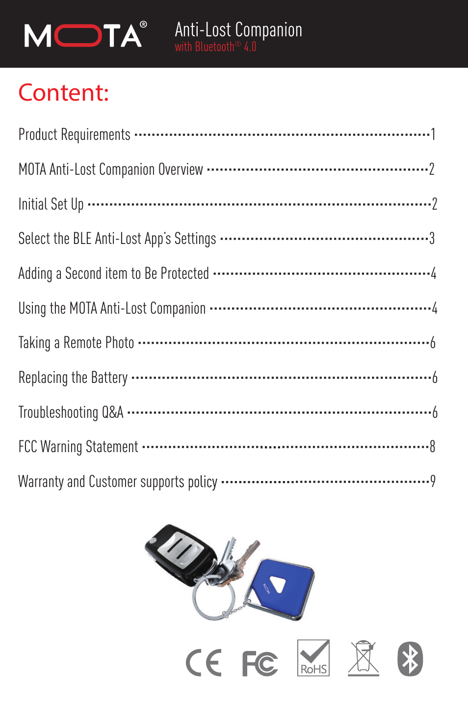 Content, Anti-lost companion | MOTA Anti-Lost Companion User Manual | Page 2 / 11