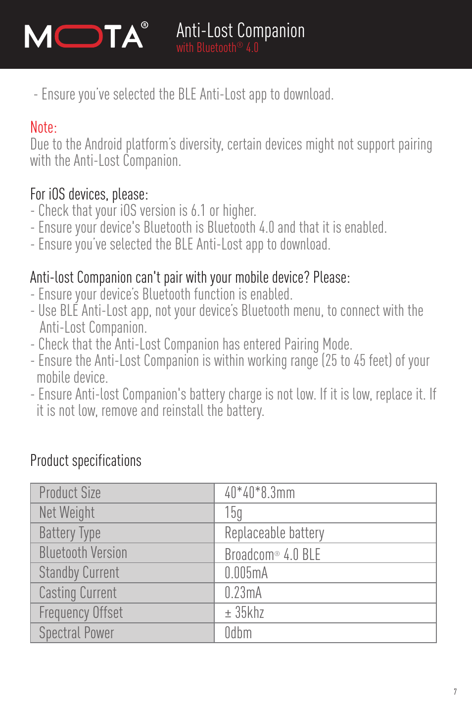 Anti-lost companion | MOTA Anti-Lost Companion User Manual | Page 9 / 11