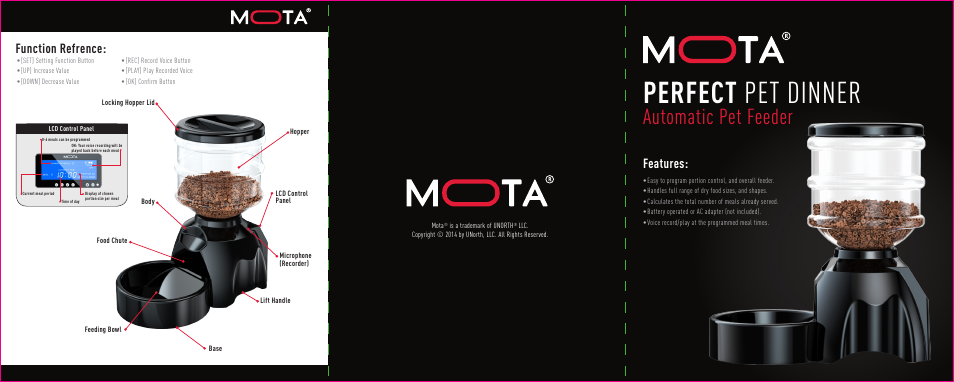 MOTA Pet Feeder User Manual | 2 pages