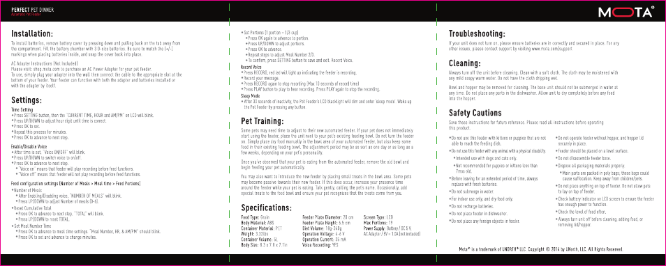 MOTA Pet Feeder User Manual | Page 2 / 2