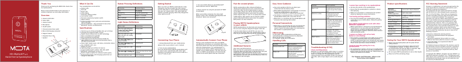MOTA HD+ Hands free Car Kit User Manual | 1 page