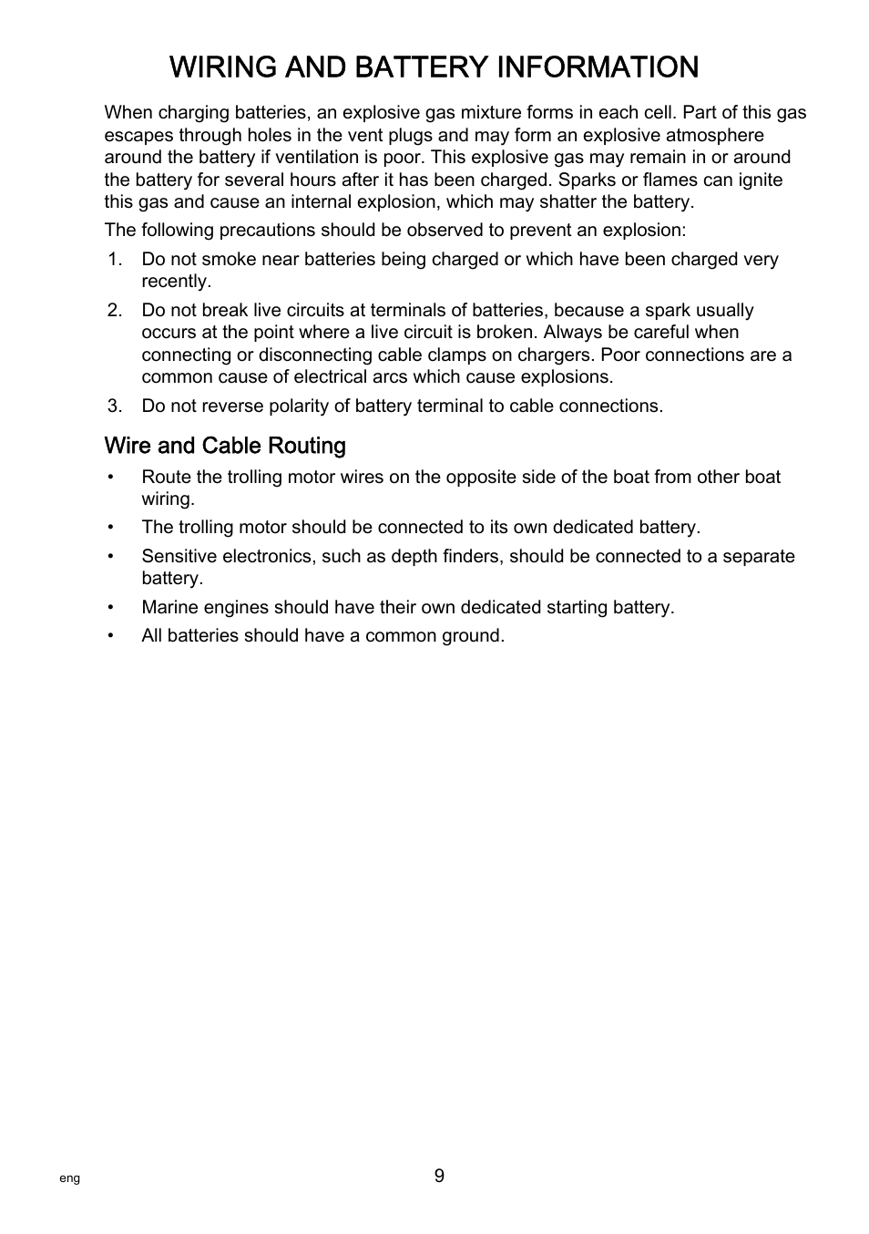 Wire and cable routing, Wiring and battery information | MotorGuide X3-40 User Manual | Page 13 / 36