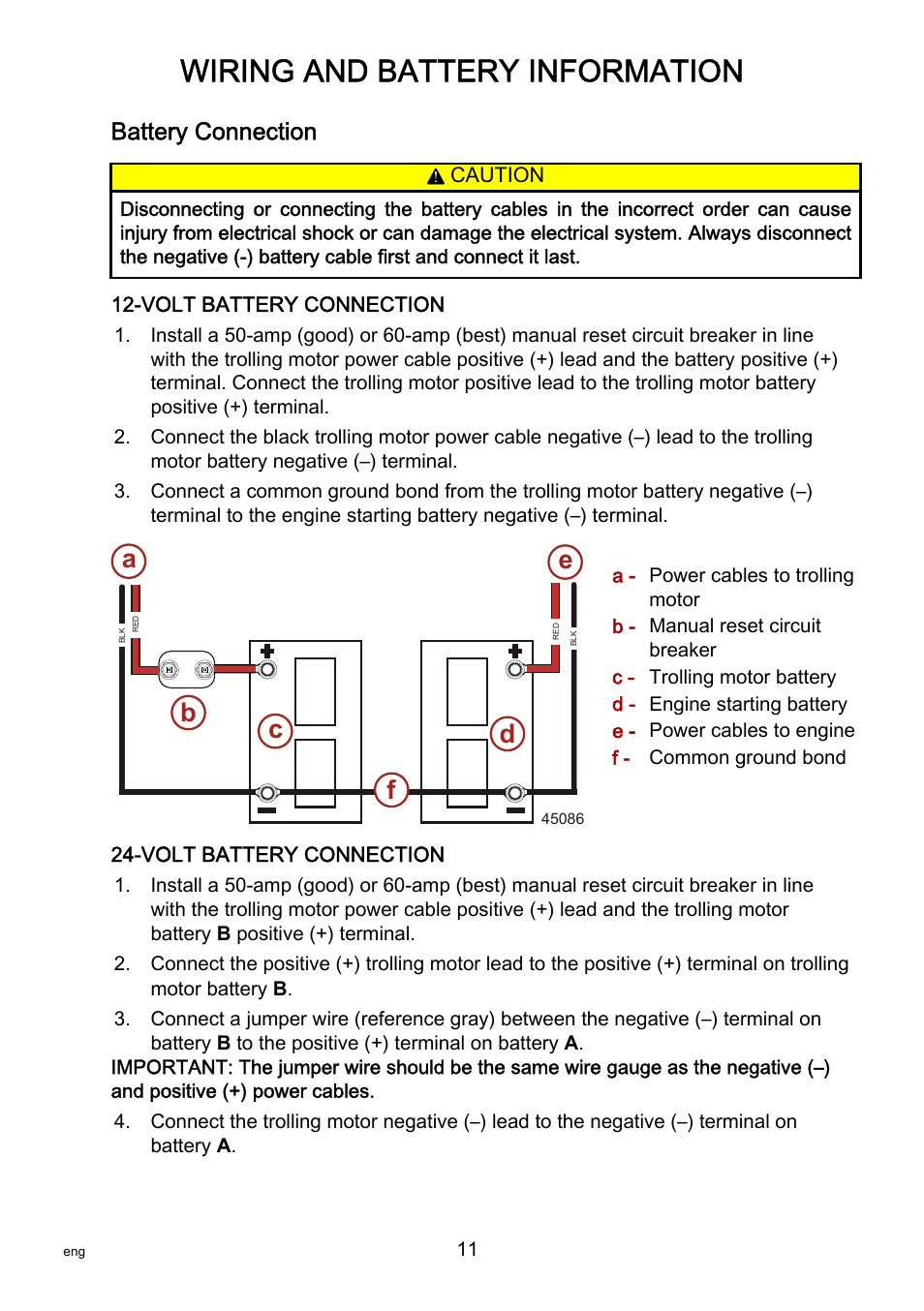 Battery connection, Wiring and battery information | MotorGuide X3-40 User Manual | Page 15 / 36