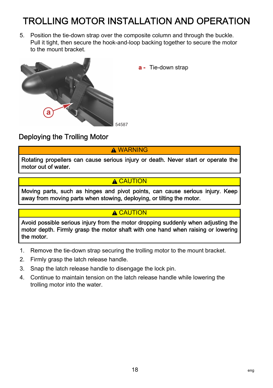 Deploying the trolling motor, Trolling motor installation and operation | MotorGuide X3-40 User Manual | Page 22 / 36