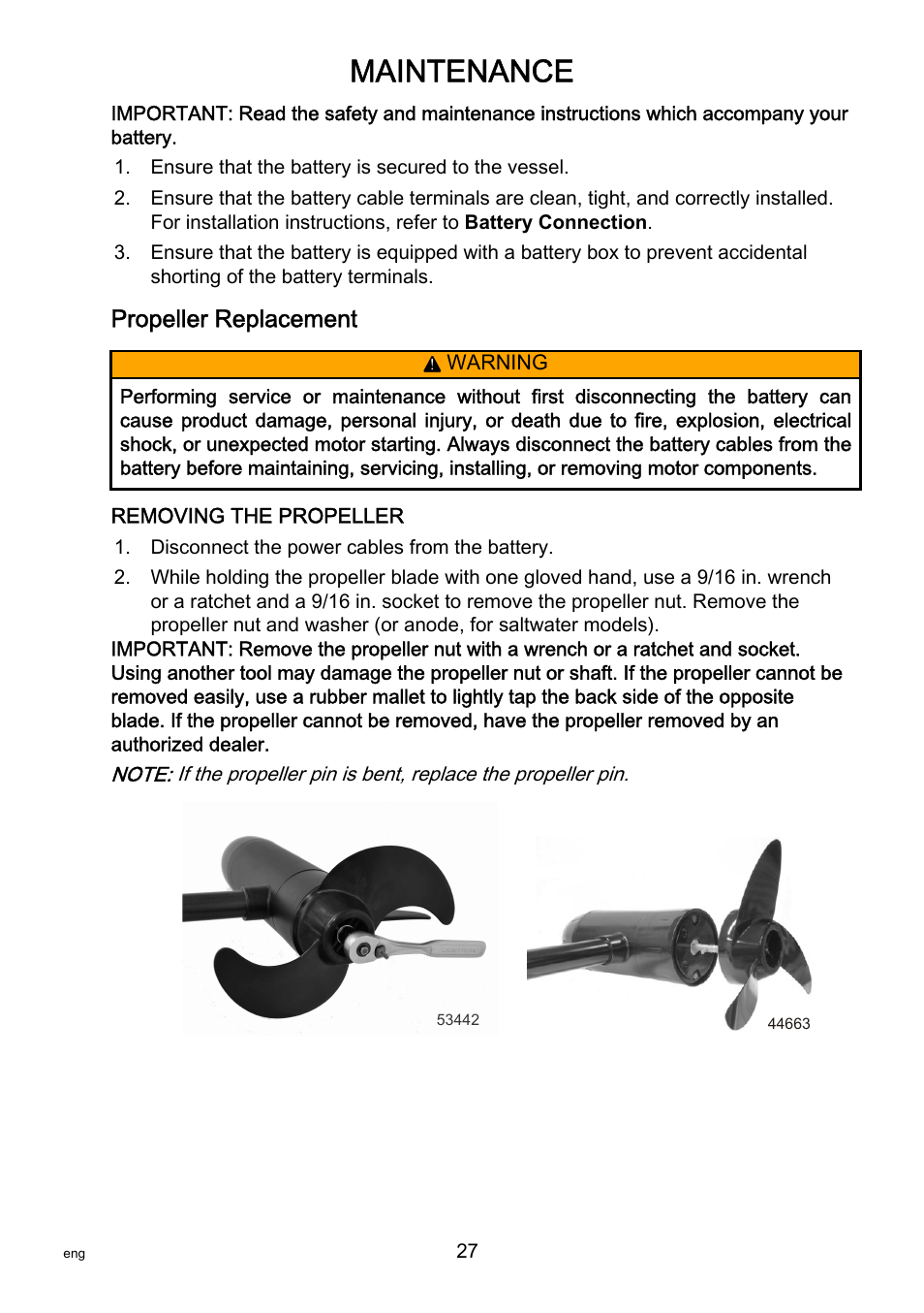 Propeller replacement, Maintenance | MotorGuide X3-40 User Manual | Page 31 / 36