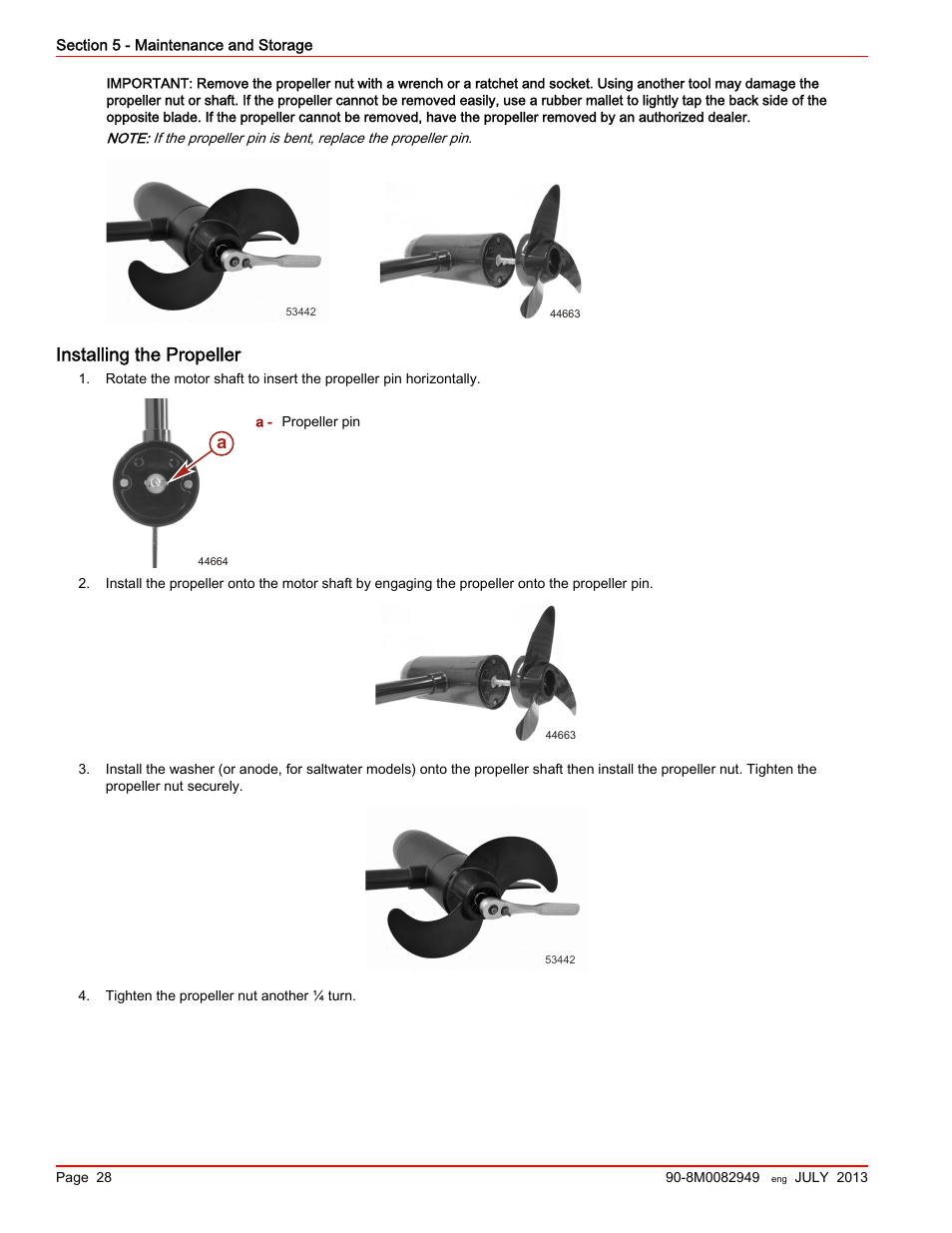 Installing the propeller | MotorGuide Xi5 Wireless Trolling Motor User Manual | Page 32 / 38
