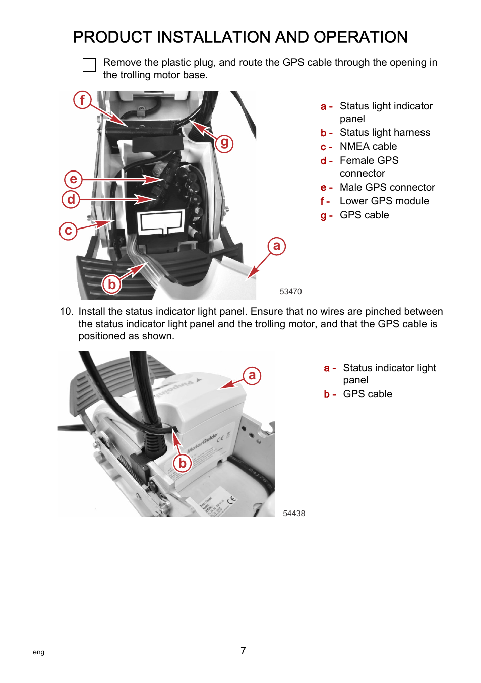 Product installation and operation, Ab f g, Dc e a b | MotorGuide Pinpoint GPS User Manual | Page 13 / 33