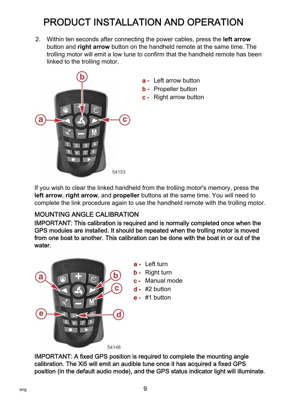 Product installation and operation, Bc d e | MotorGuide Pinpoint GPS User Manual | Page 15 / 33