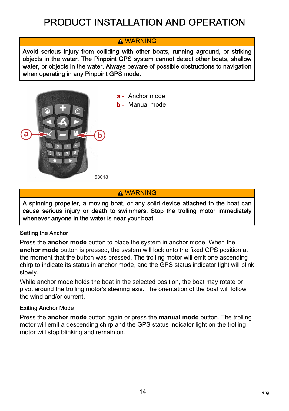 Product installation and operation | MotorGuide Pinpoint GPS User Manual | Page 20 / 33