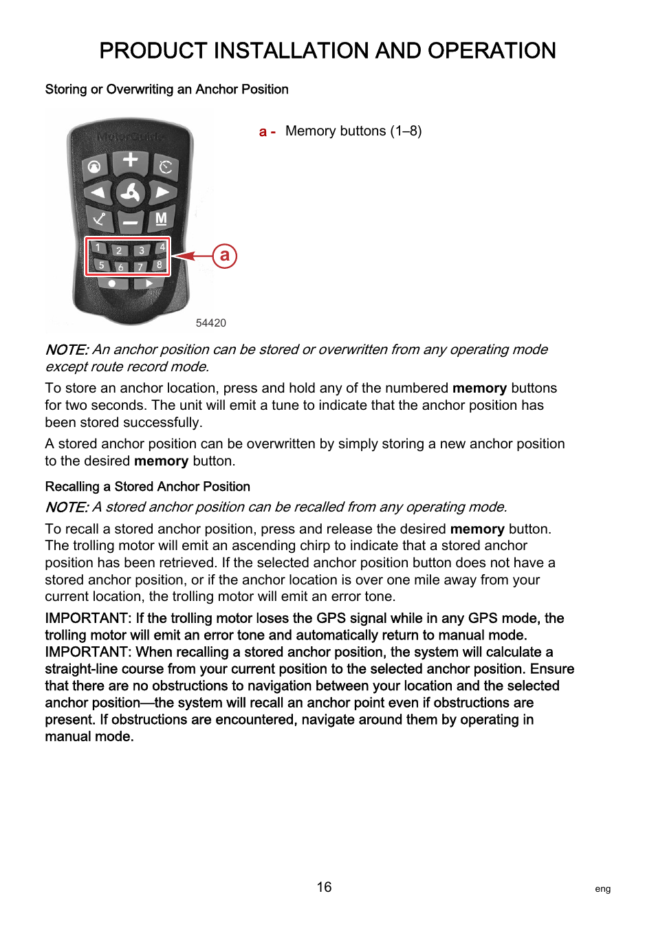 Product installation and operation | MotorGuide Pinpoint GPS User Manual | Page 22 / 33