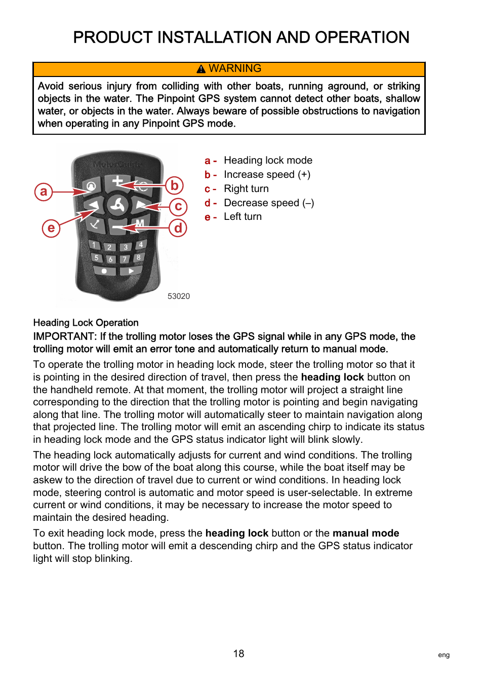 Product installation and operation, Ac d b e | MotorGuide Pinpoint GPS User Manual | Page 24 / 33