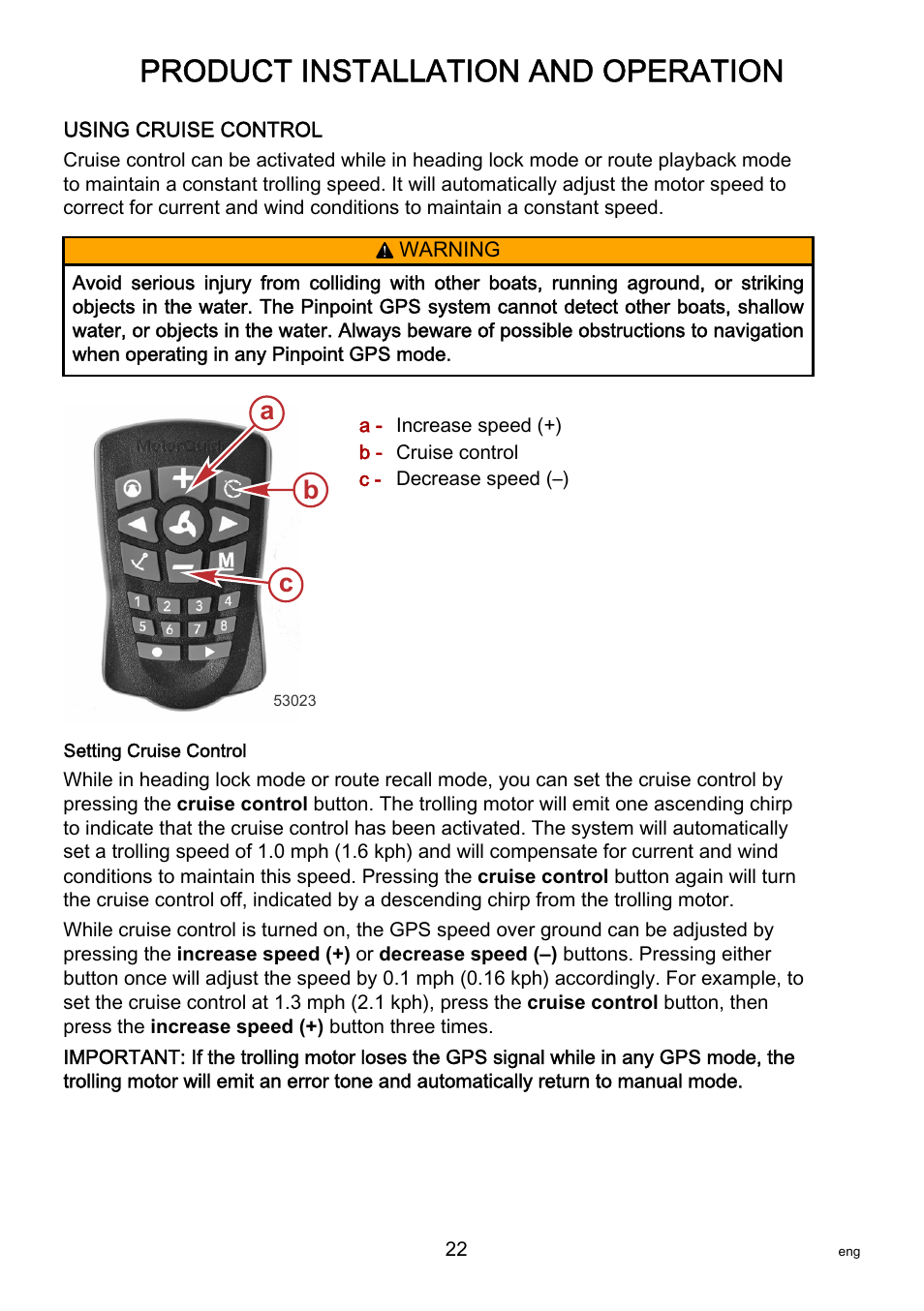Product installation and operation, Ab c | MotorGuide Pinpoint GPS User Manual | Page 28 / 33
