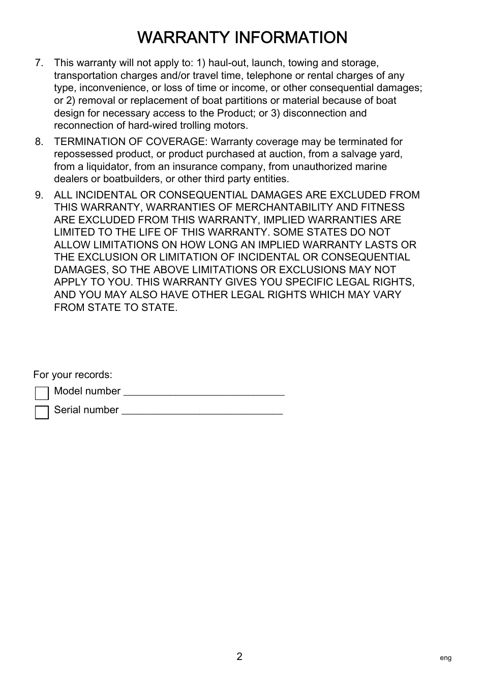 Warranty information | MotorGuide Pinpoint GPS User Manual | Page 8 / 33