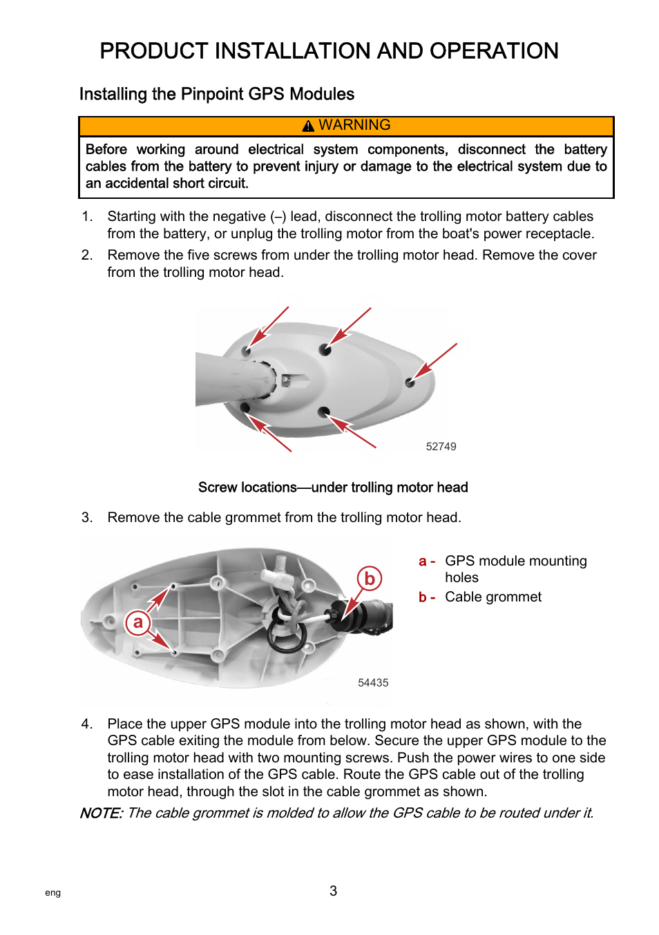 Product installation and operation, Installing the pinpoint gps modules, Aa b | MotorGuide Pinpoint GPS User Manual | Page 9 / 33