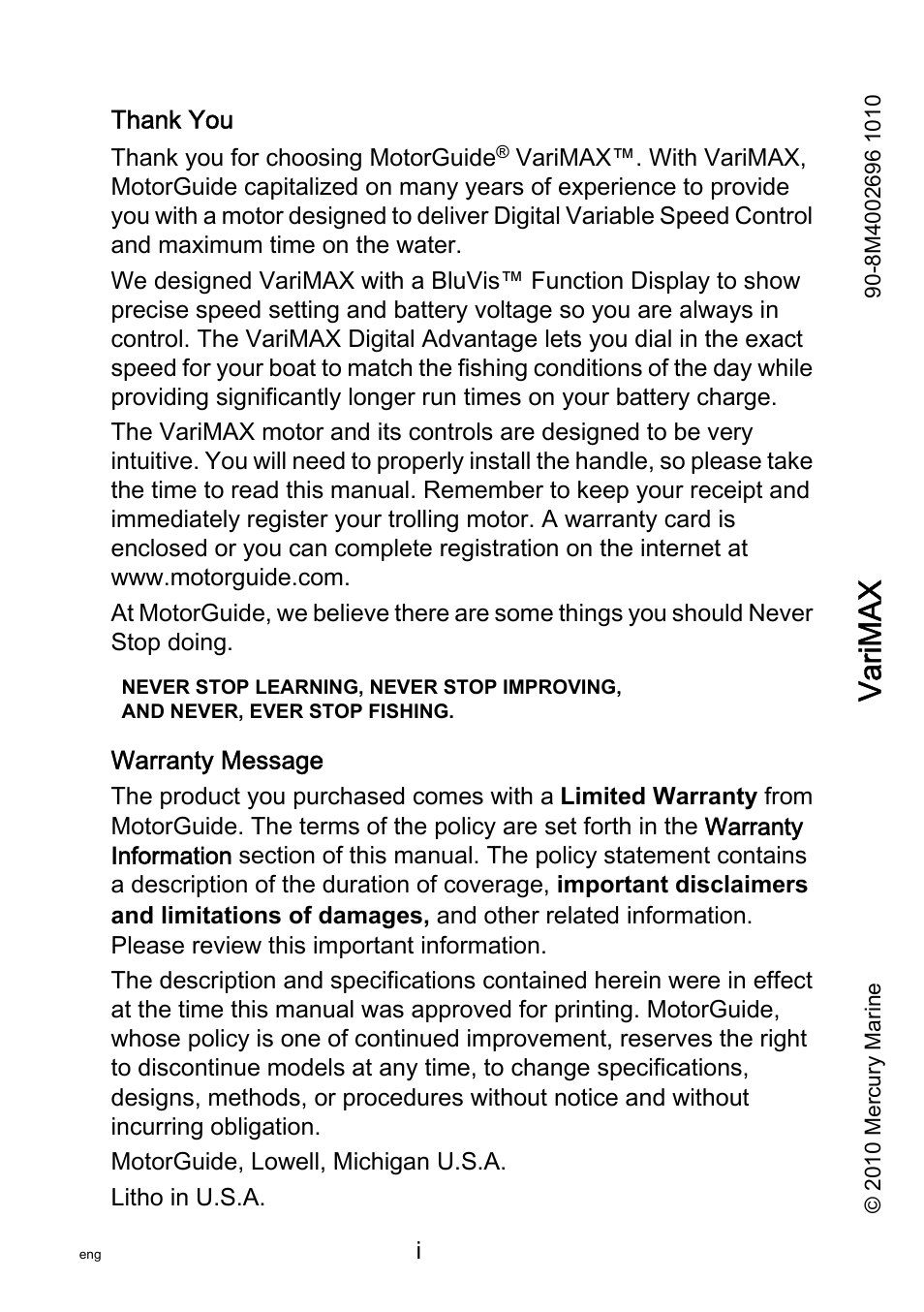 MotorGuide VariMAX User Manual | 53 pages