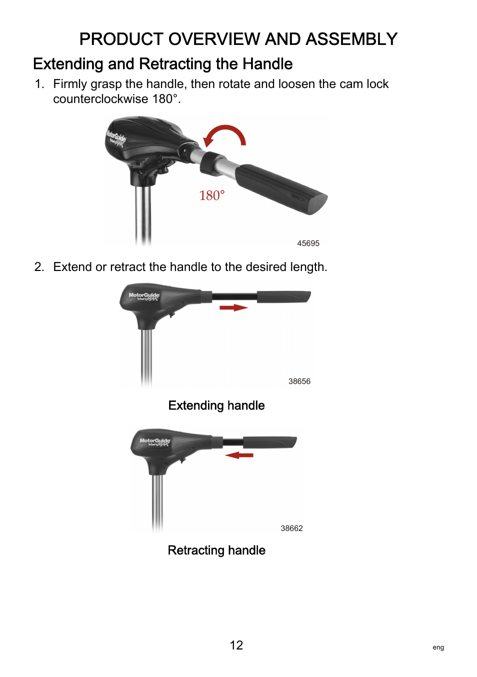 Extending and retracting the handle, Product overview and assembly | MotorGuide VariMAX User Manual | Page 16 / 53