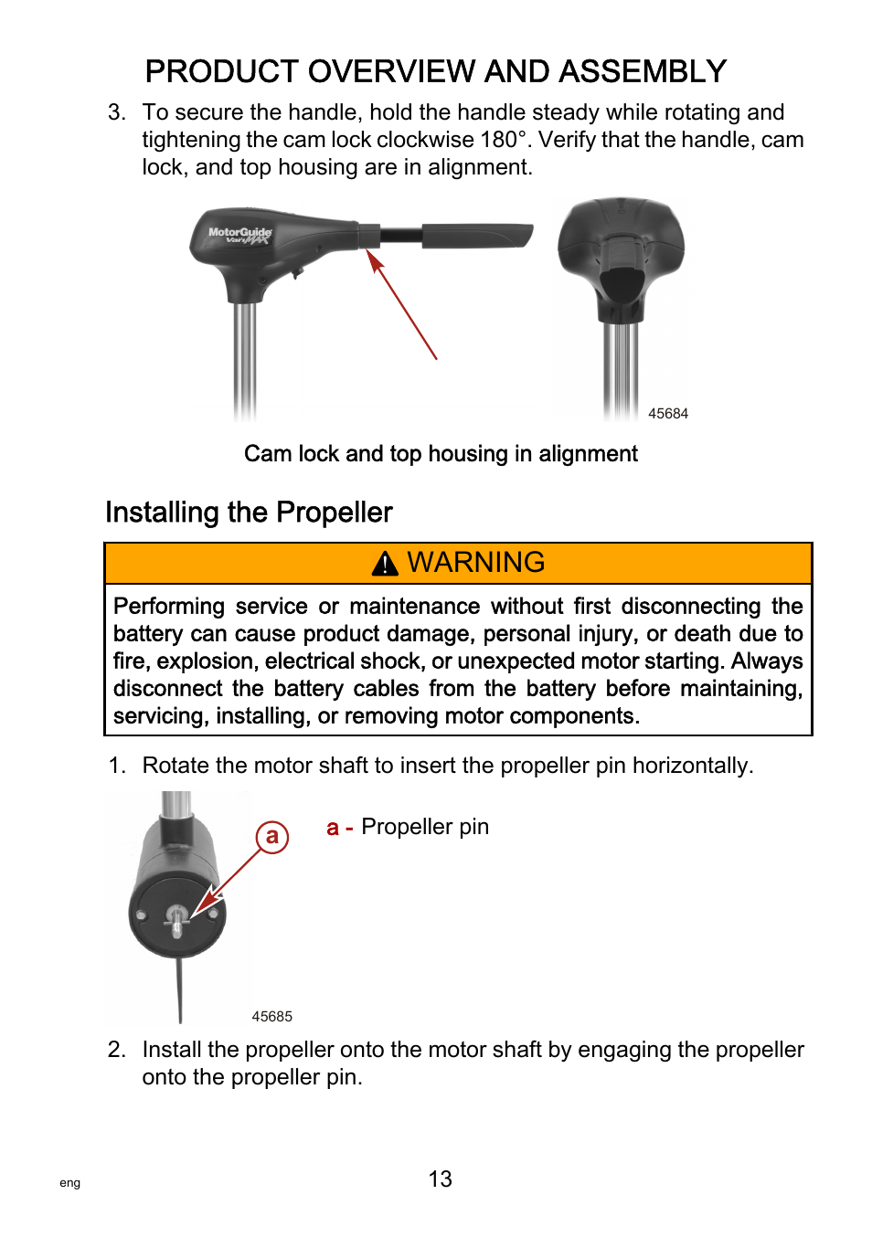 Installing the propeller, Product overview and assembly, Warning | MotorGuide VariMAX User Manual | Page 17 / 53