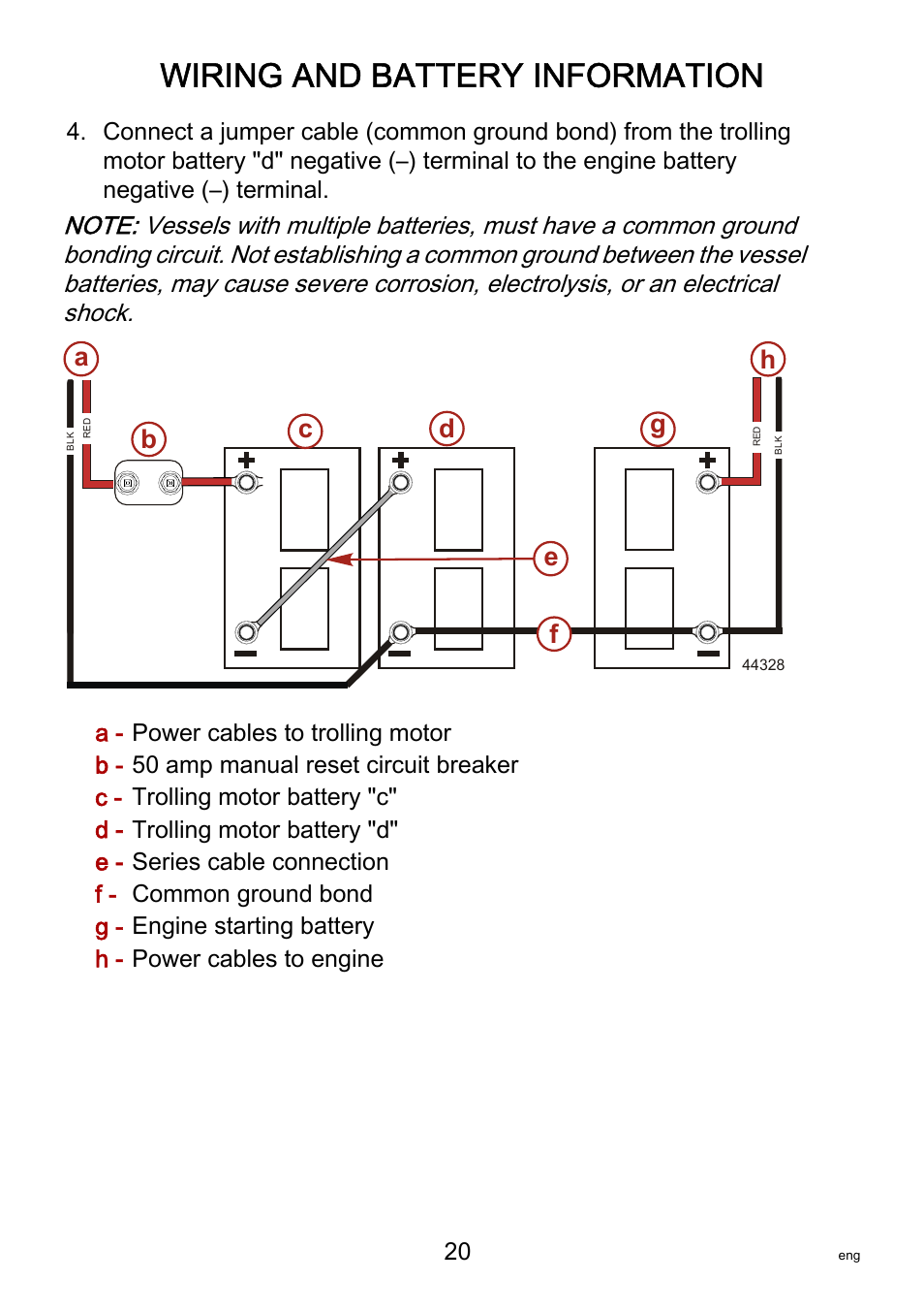 Wiring and battery information, Ab c, Fe g d h | MotorGuide VariMAX User Manual | Page 24 / 53