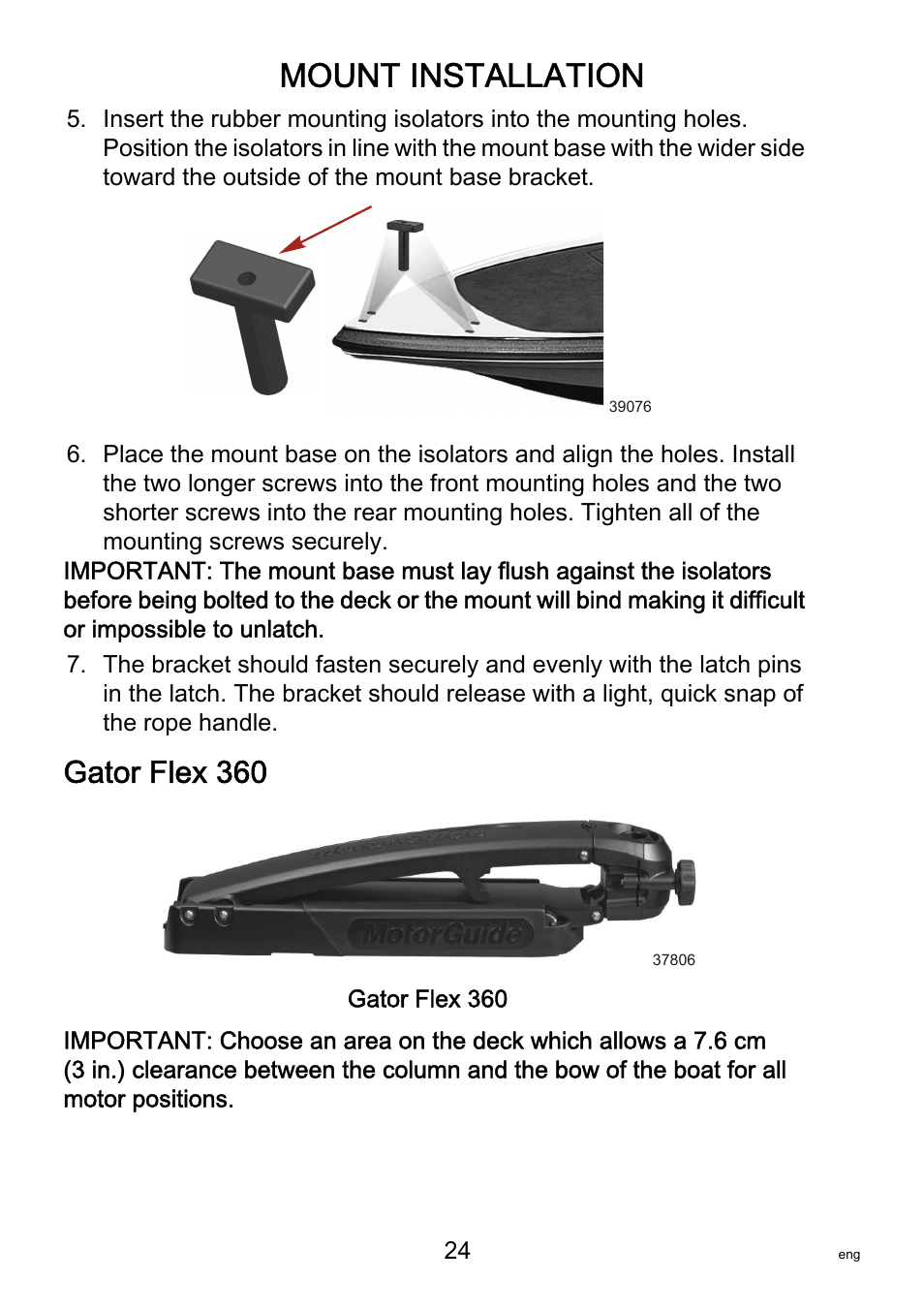 Gator flex 360, Mount installation | MotorGuide VariMAX User Manual | Page 28 / 53