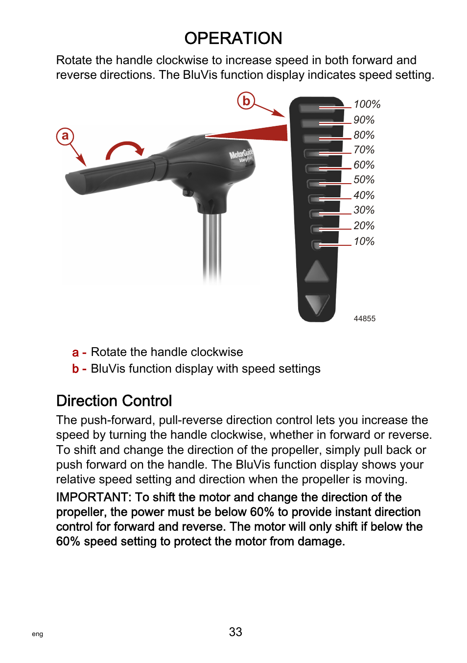 Direction control, Operation | MotorGuide VariMAX User Manual | Page 37 / 53
