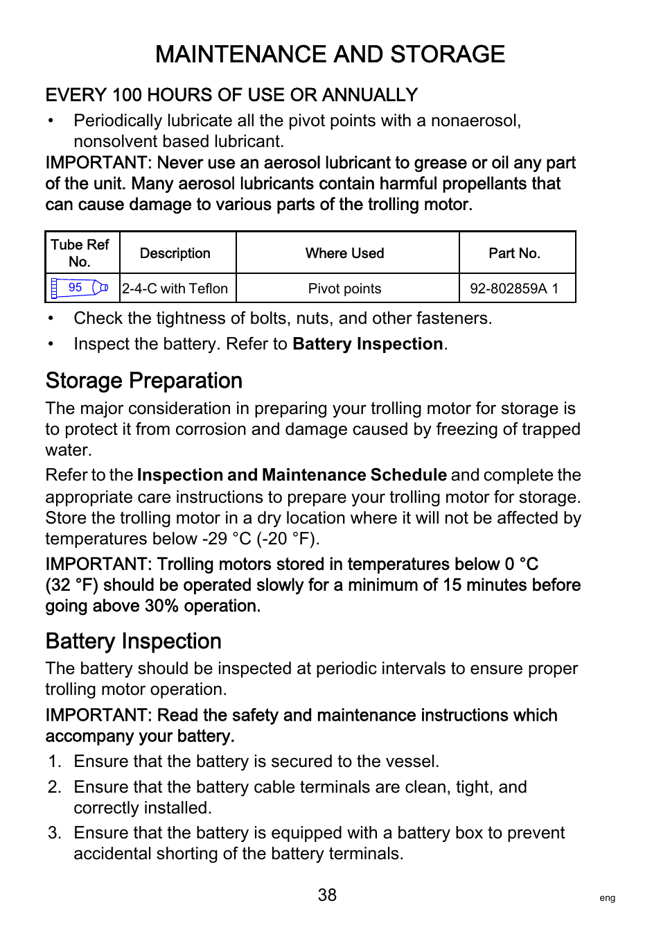 Storage preparation, Battery inspection, Maintenance and storage | MotorGuide VariMAX User Manual | Page 42 / 53