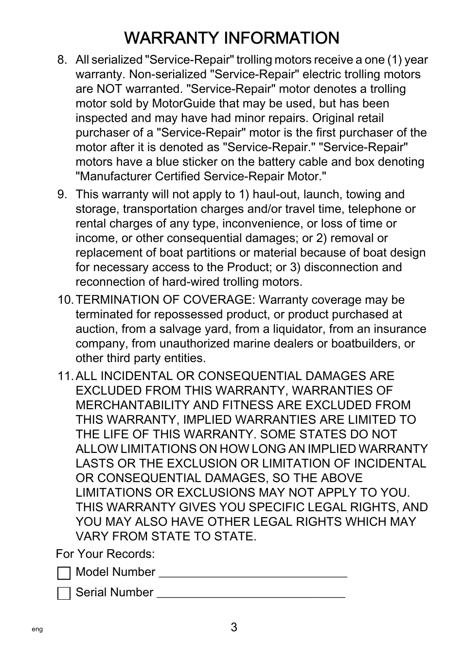 Warranty information | MotorGuide VariMAX User Manual | Page 7 / 53