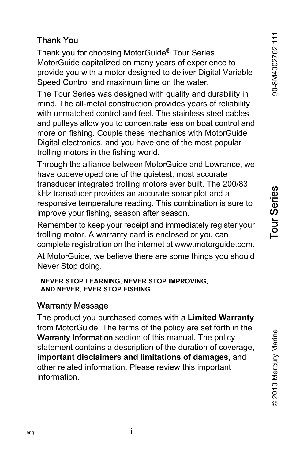 MotorGuide Tour Series User Manual | 37 pages