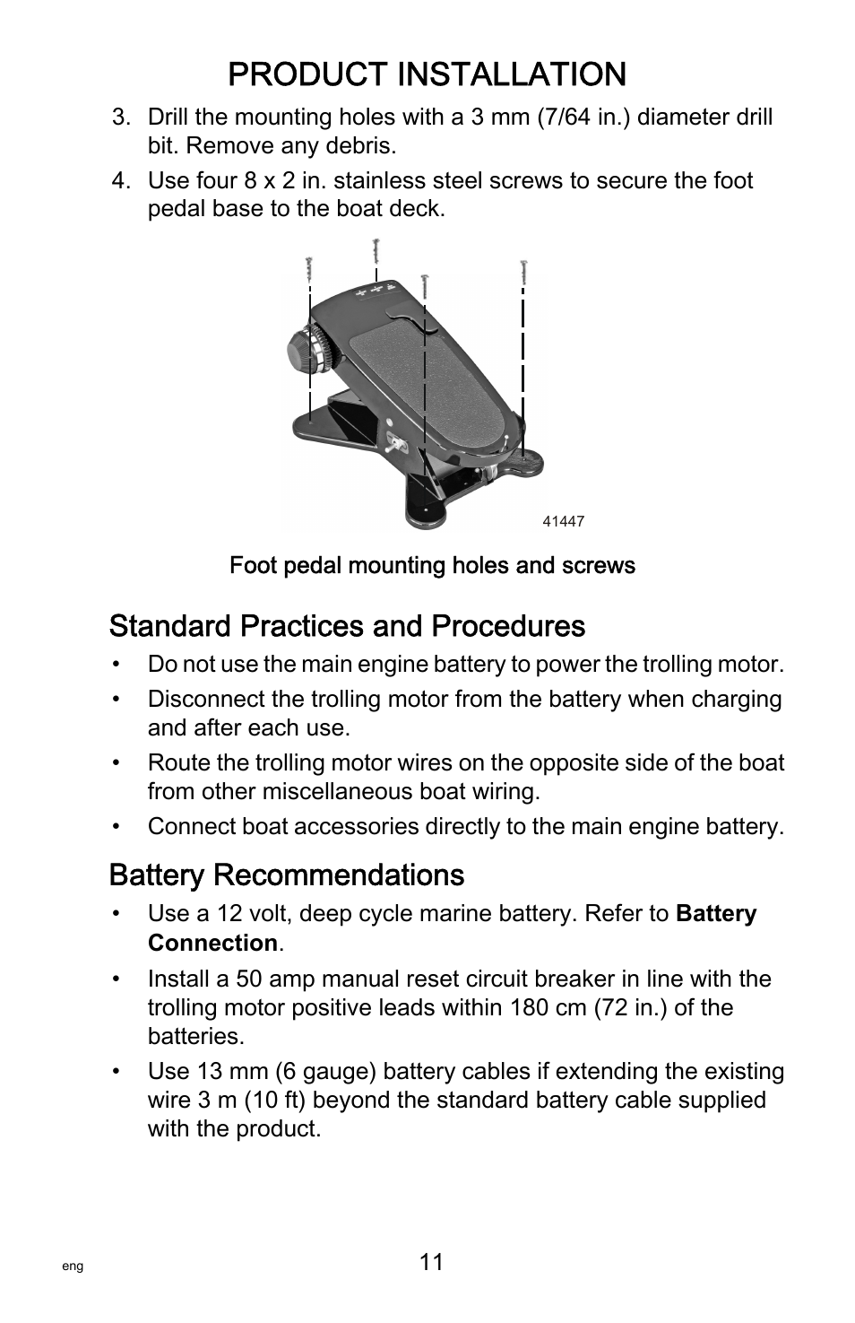 Standard practices and procedures, Battery recommendations, Product installation | MotorGuide Tour Series User Manual | Page 15 / 37